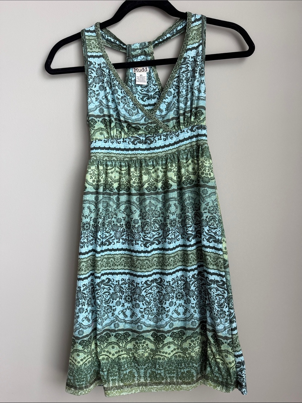 Juniors XS Mudd Aqua & Green Patterned Sleeveless Dress